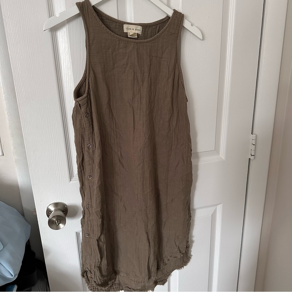Olive Green Mini Dress with Buttons
